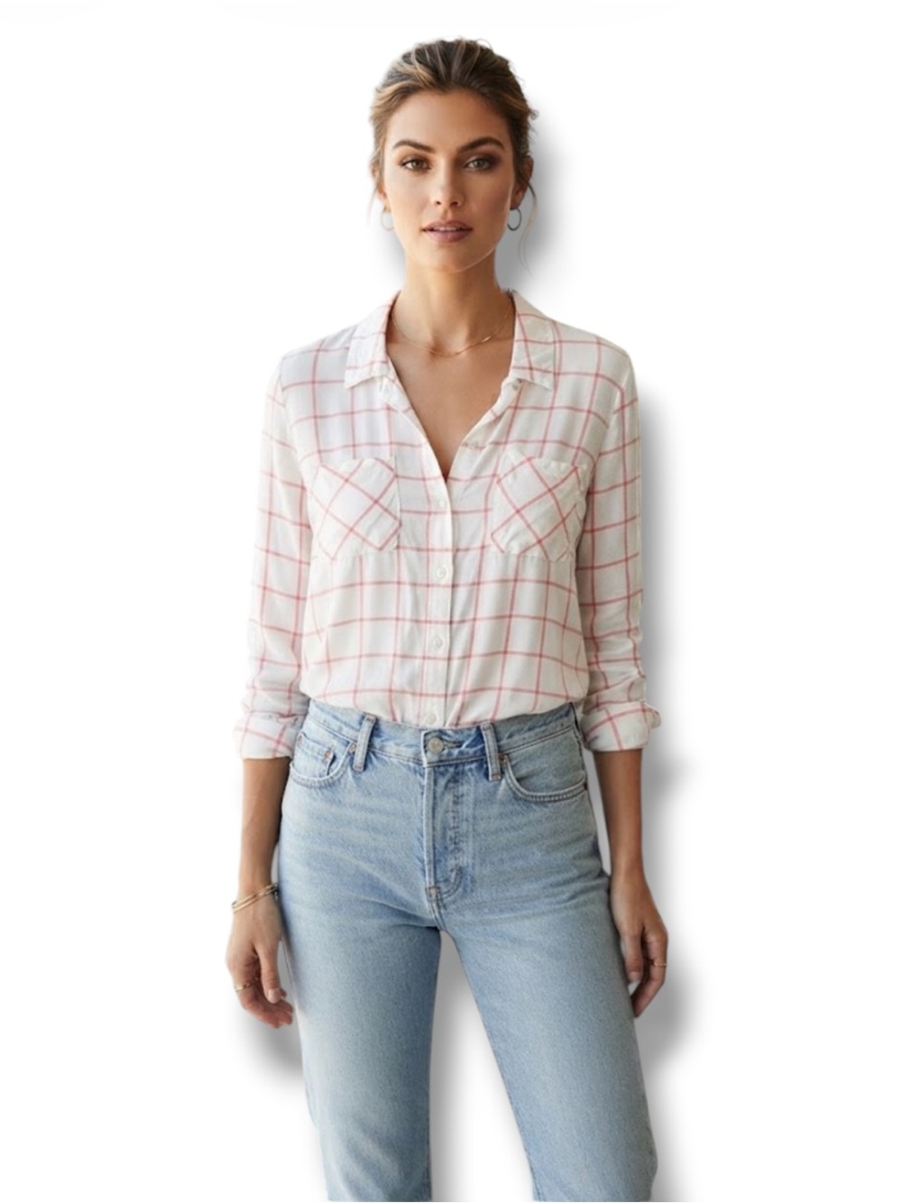 Harper Heritage Francesca's Red White Grid Plaid Button Down Shirt NWT M